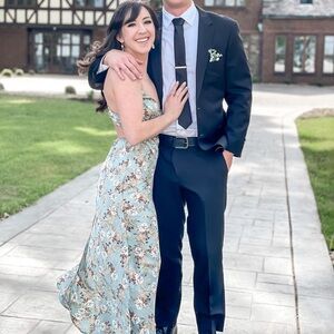 Vici Sage Green Floral Satin Maxi Dress with Cutouts